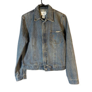 Calvin Klein Blue 100% Cotton Collared Full Zip Denim Jean Jacket Women Sz L